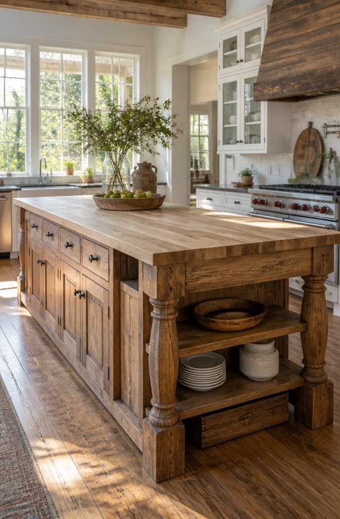 Rustic Reclaimed Wood Brown Kitchen Island