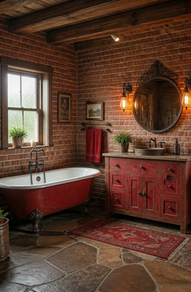 Rustic Red Brick Bathroom Retreat
