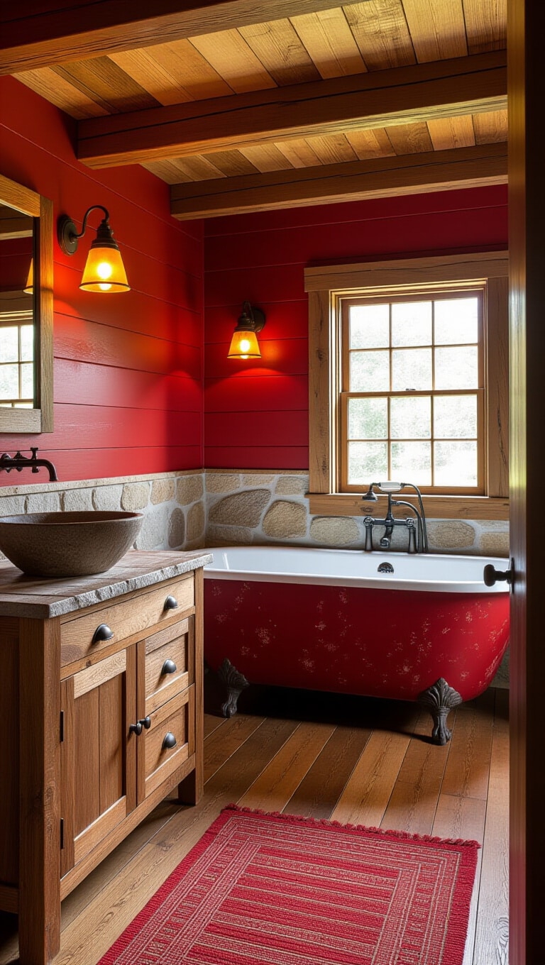 Rustic Red Cabin Bathroom