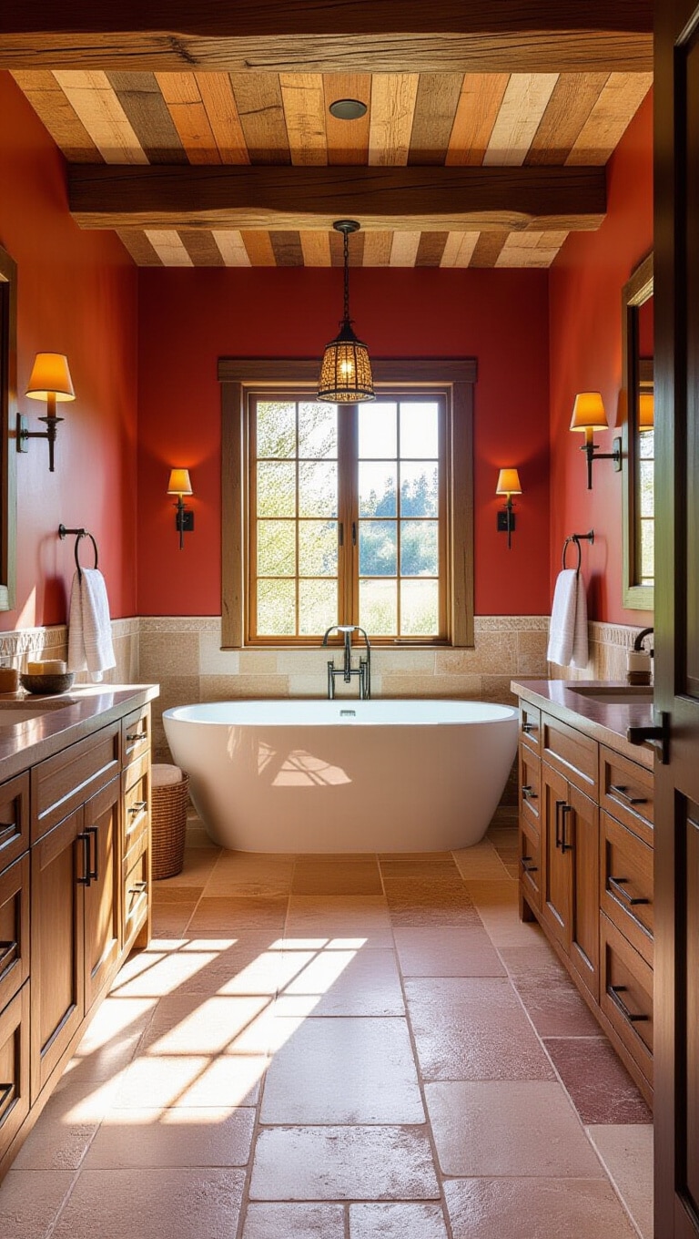 Rustic Red Travertine Retreat Bathroom