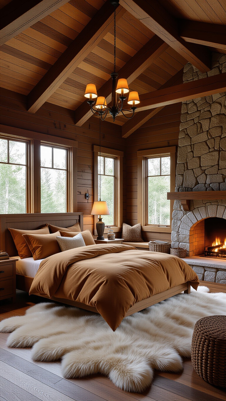 Rustic Warm Brown Cabin Bedroom
