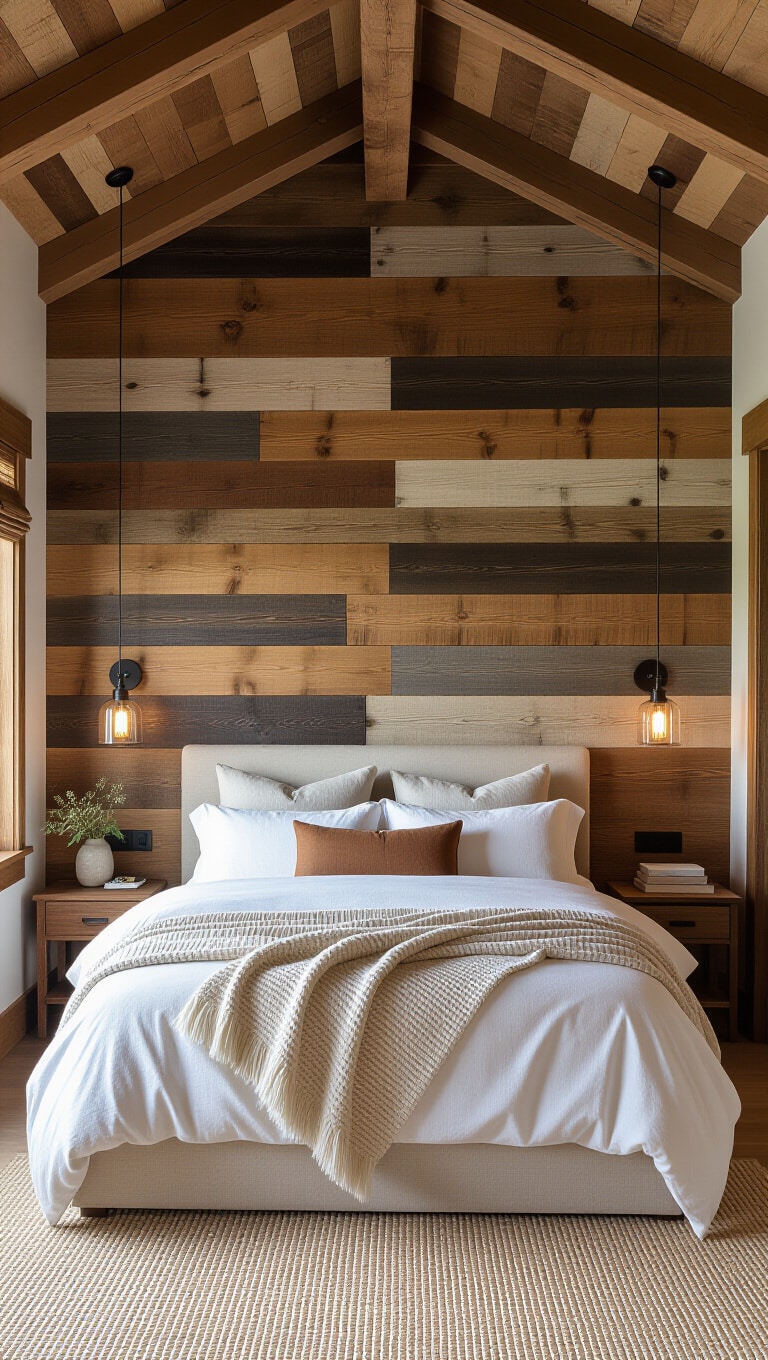 Rustic Wooden Panel Wall Decor Bedroom