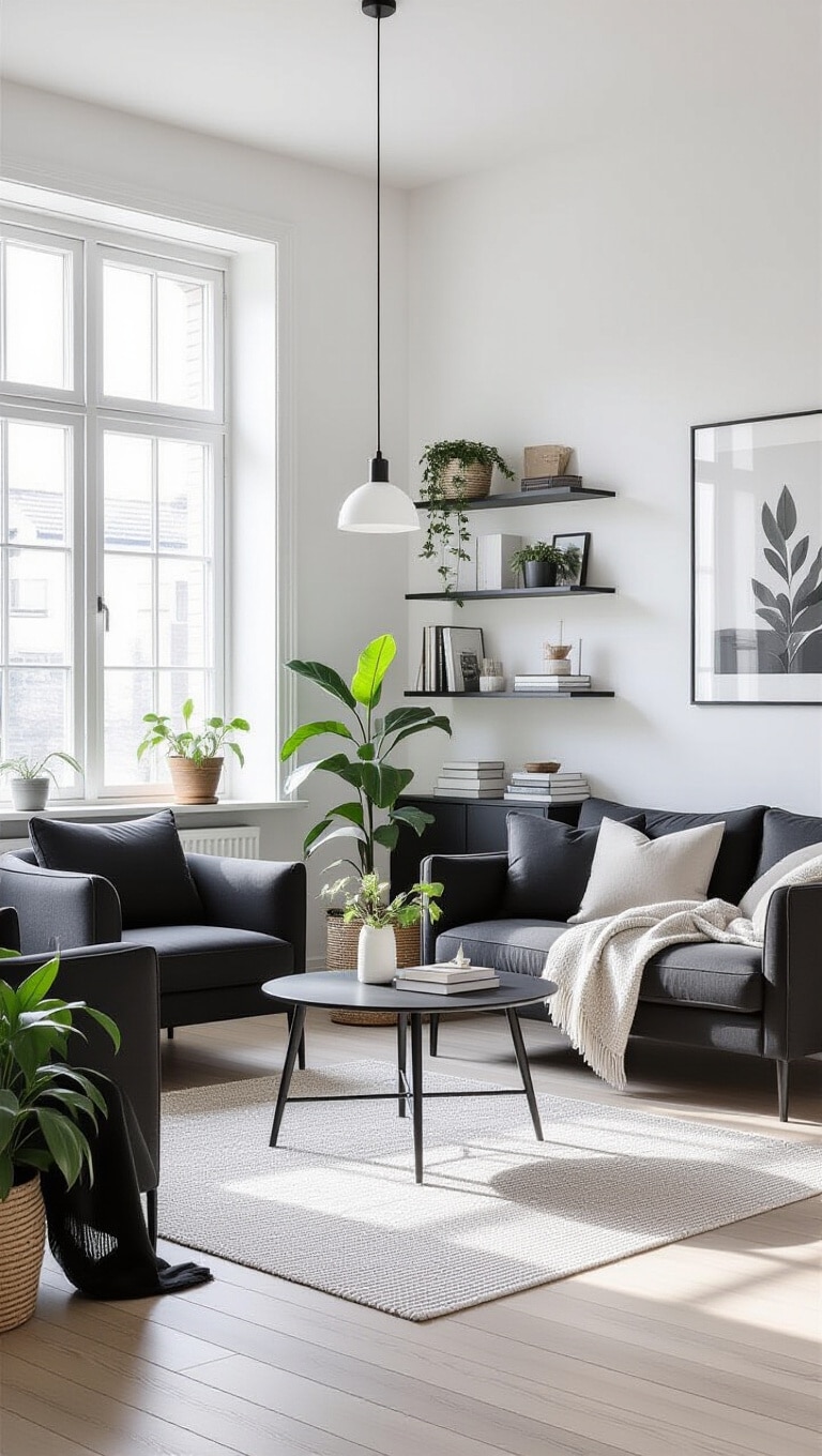 Scandinavian Black and White Living Room