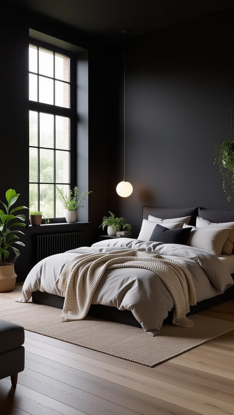 Scandinavian Black and Wood Bedroom