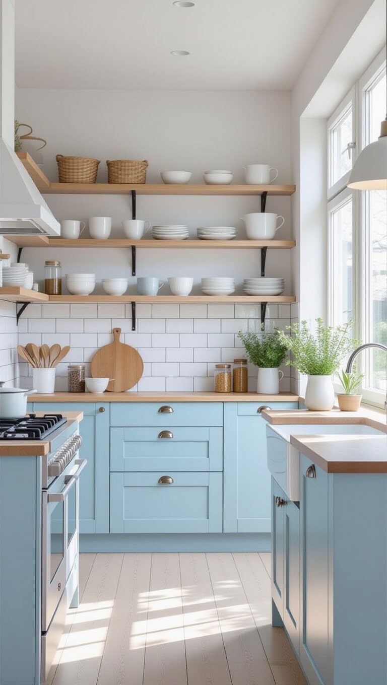 Scandinavian Blue and Light Oak Kitchen