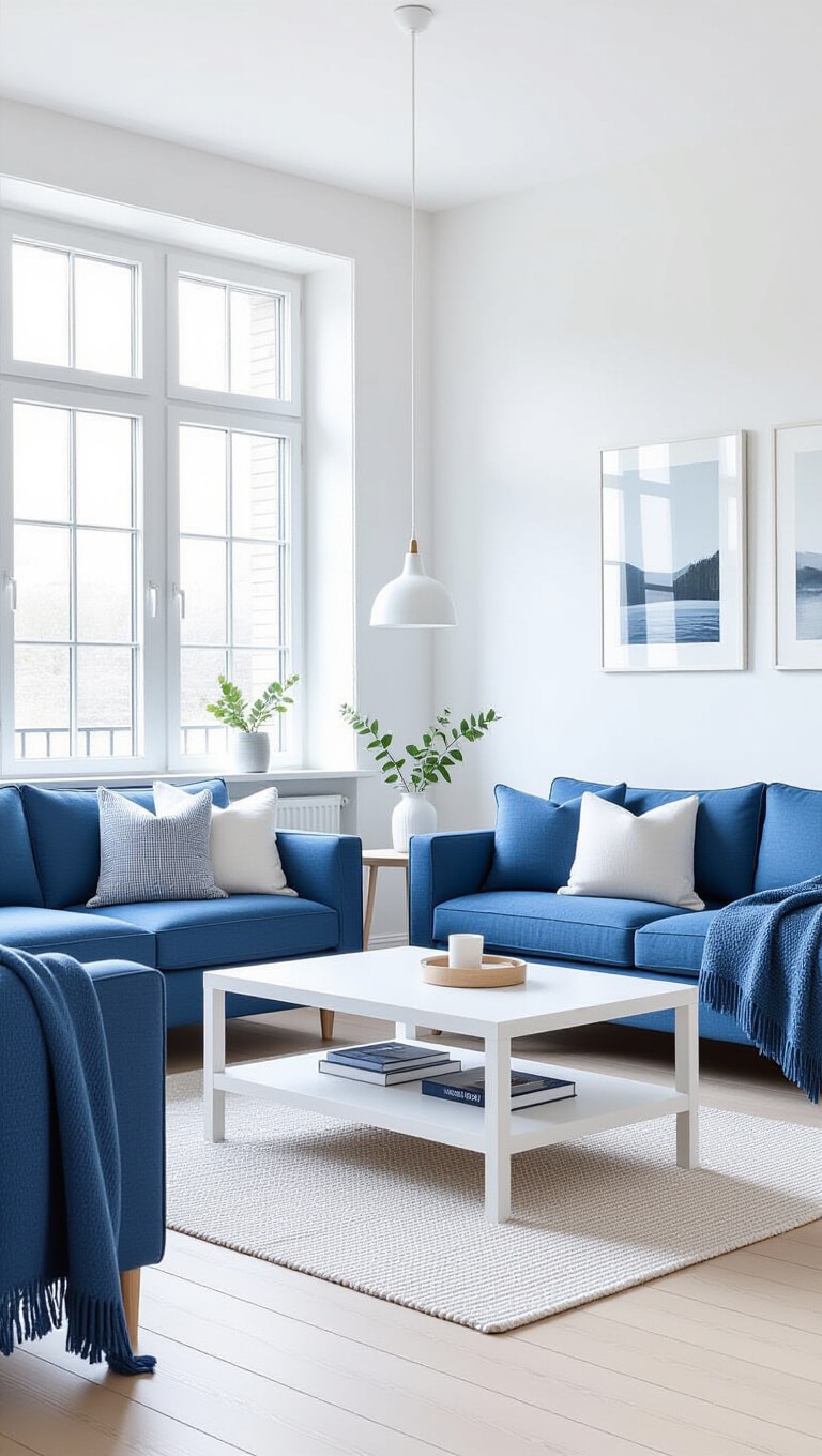 Scandinavian Blue and White Living Room