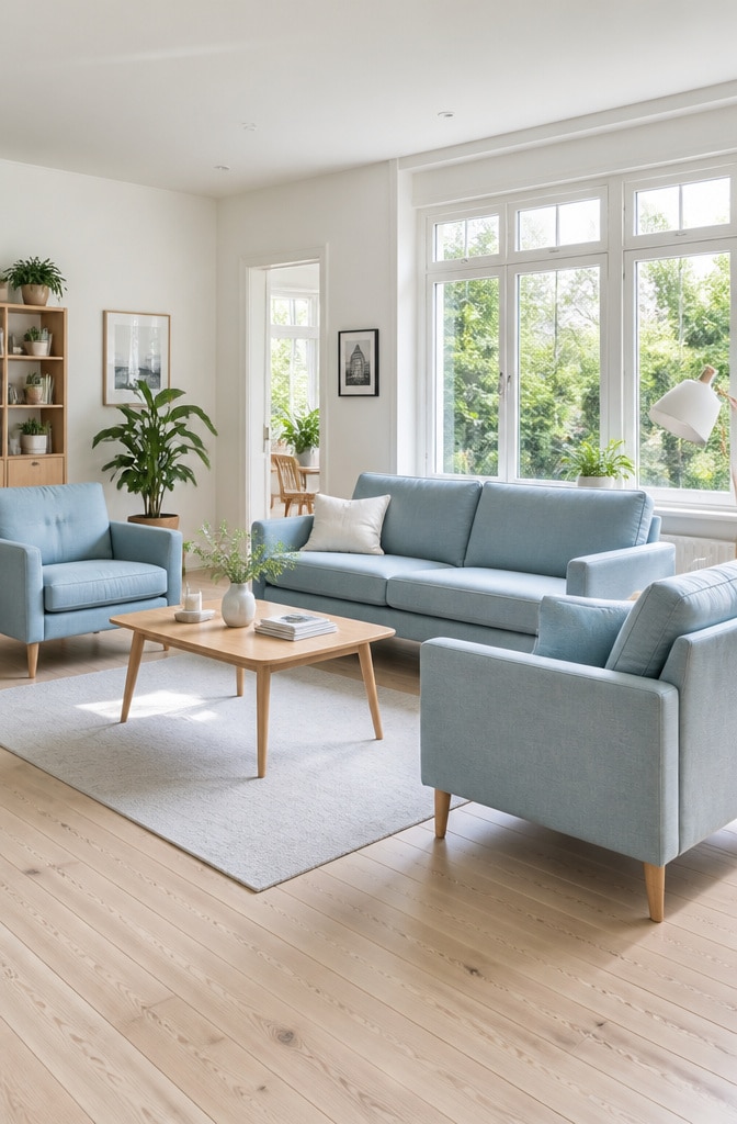 Scandinavian Blue Minimalist Living Room