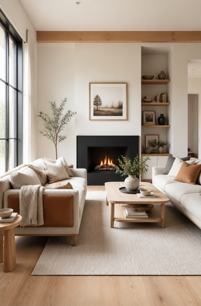 Scandinavian Brown and Beige Living Room