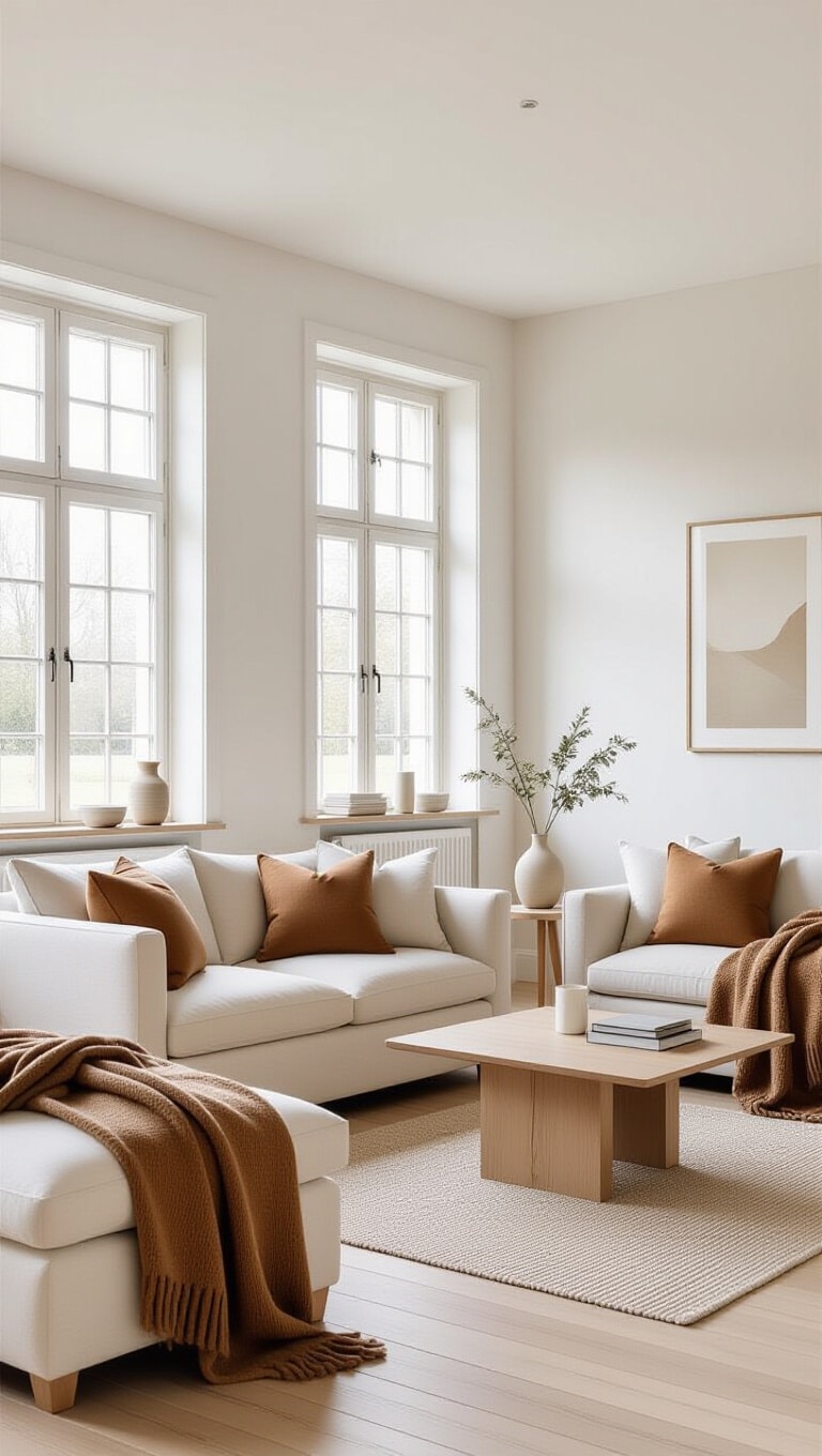 Scandinavian Brown and Cream Living Room
