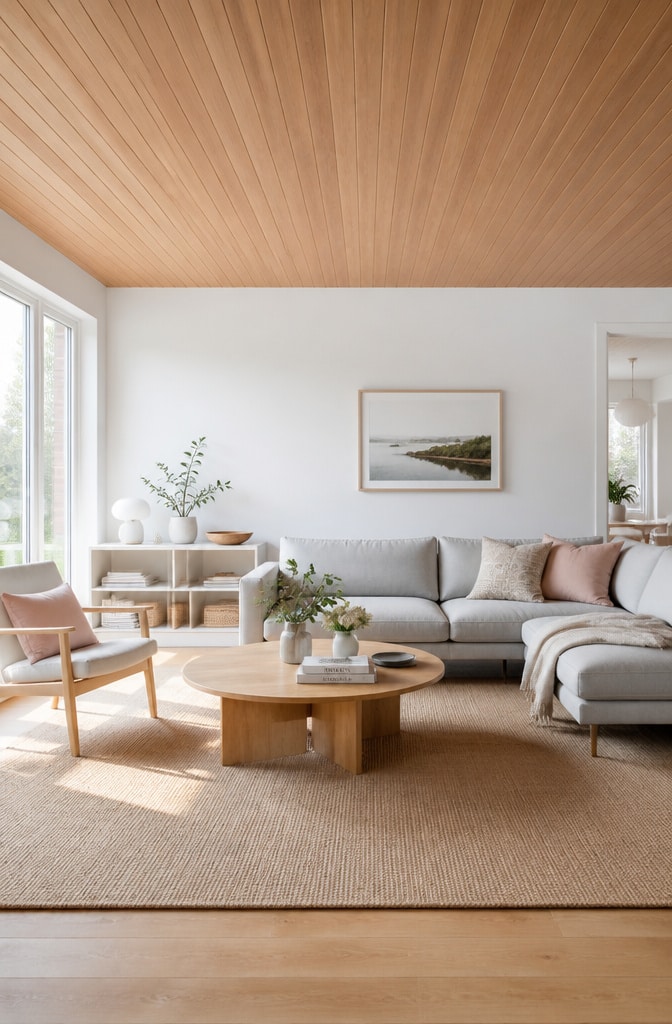 Scandinavian Brown Ceiling Living Room