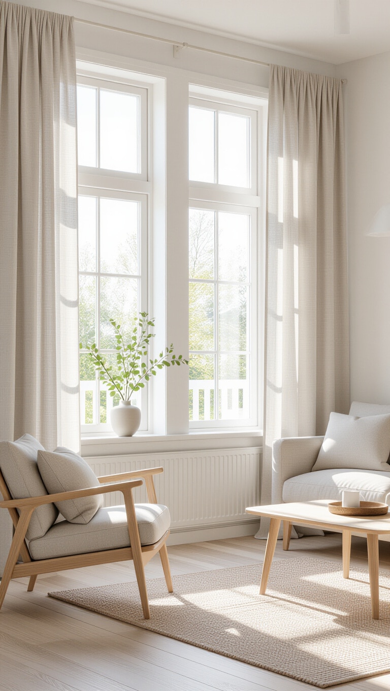 Scandinavian Brown Cotton Curtains Living Room