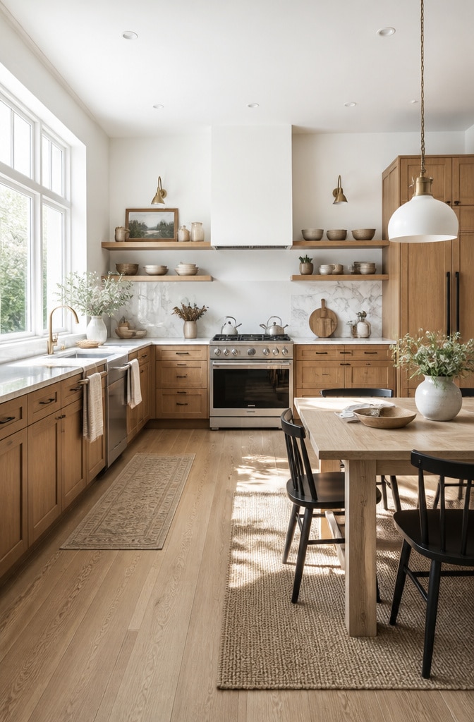 Scandinavian Brown Wood Kitchen with White Accents