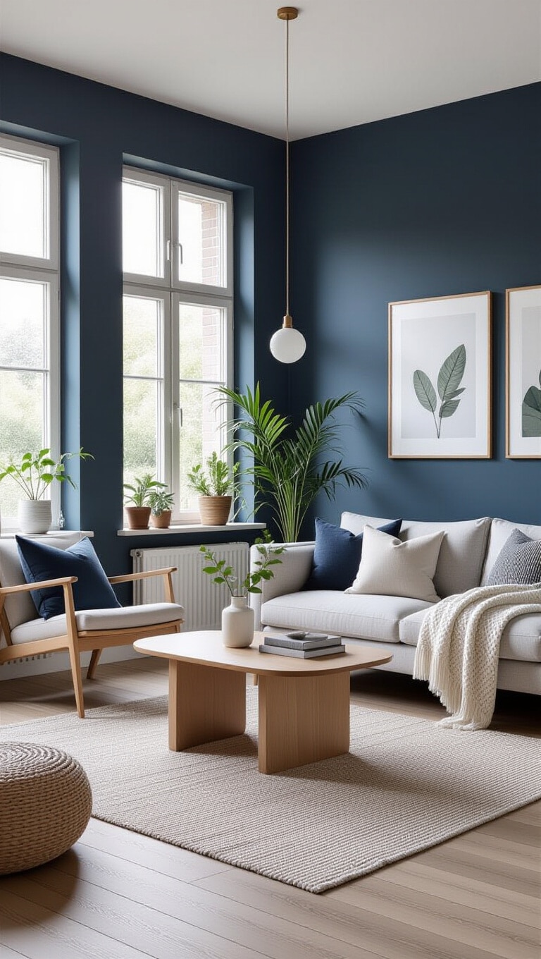 Scandinavian Dark Blue Living Room