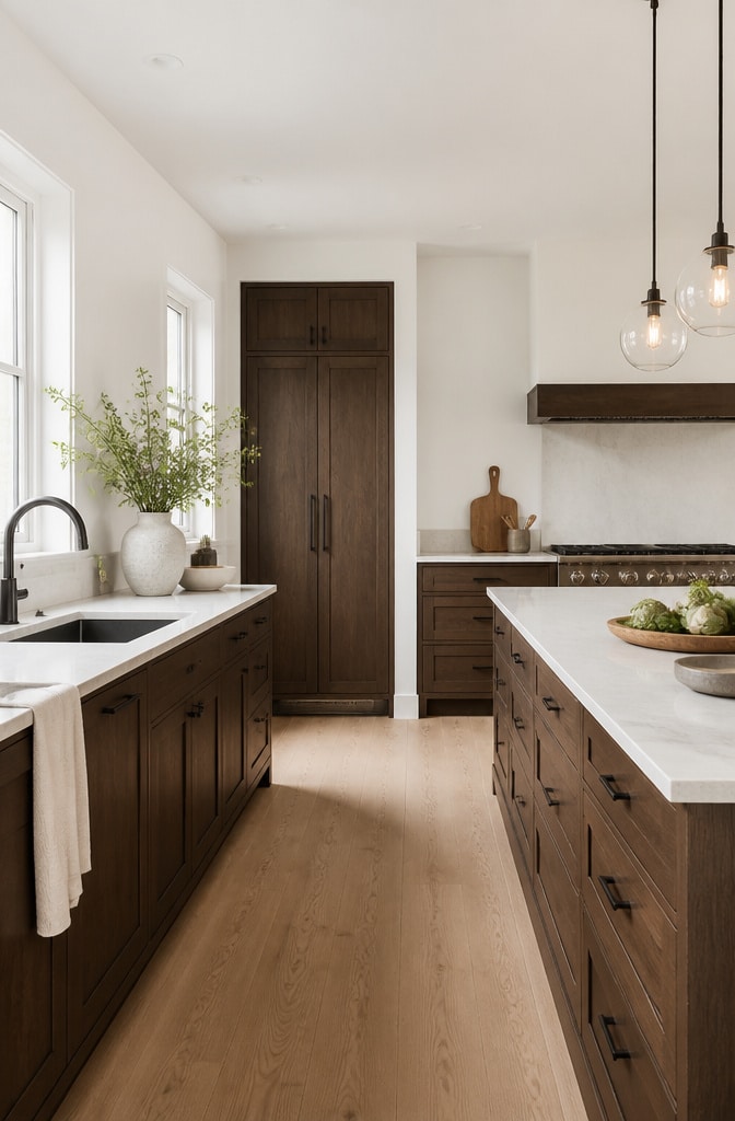 Scandinavian Dark Brown and White Kitchen