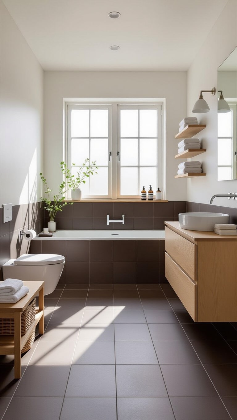 Scandinavian Dark Brown Tile Bathroom Serenity