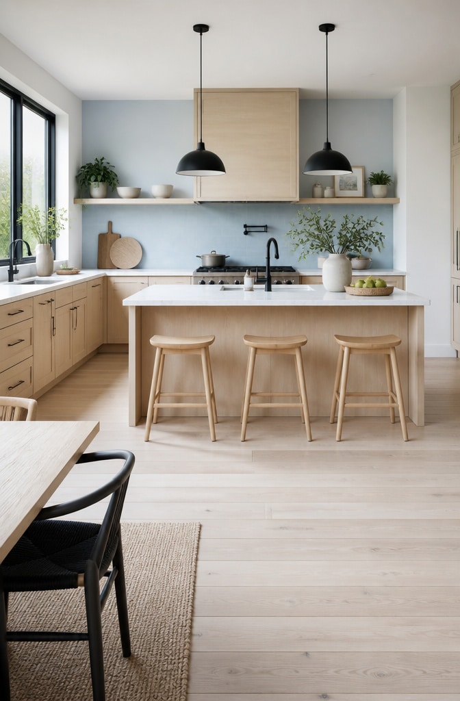 Scandinavian Light Blue Matte Backsplash Kitchen