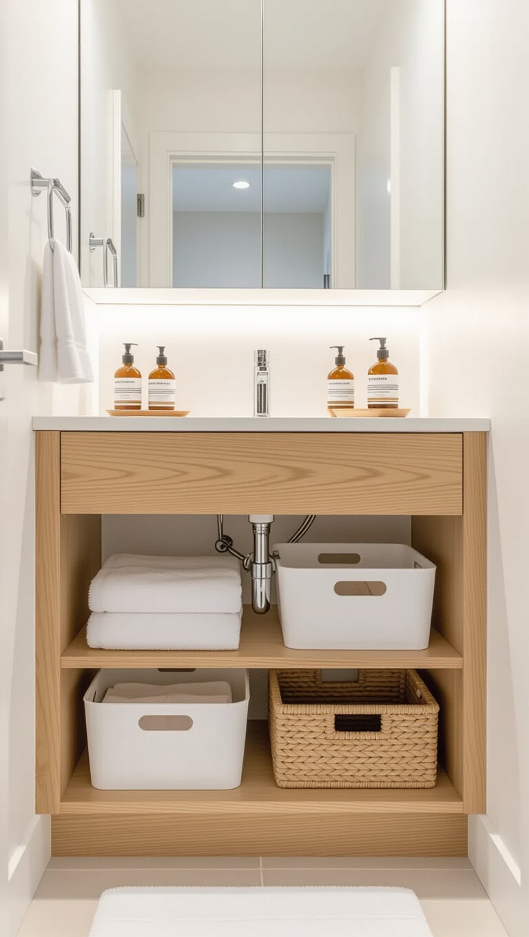 Scandinavian Light Wood and White Cabinets
