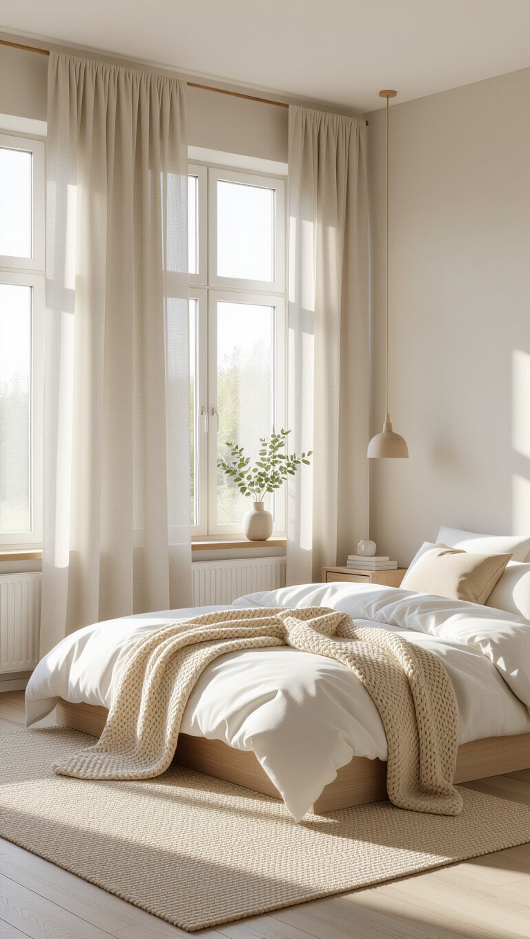Scandinavian Minimalist Beige Bedroom