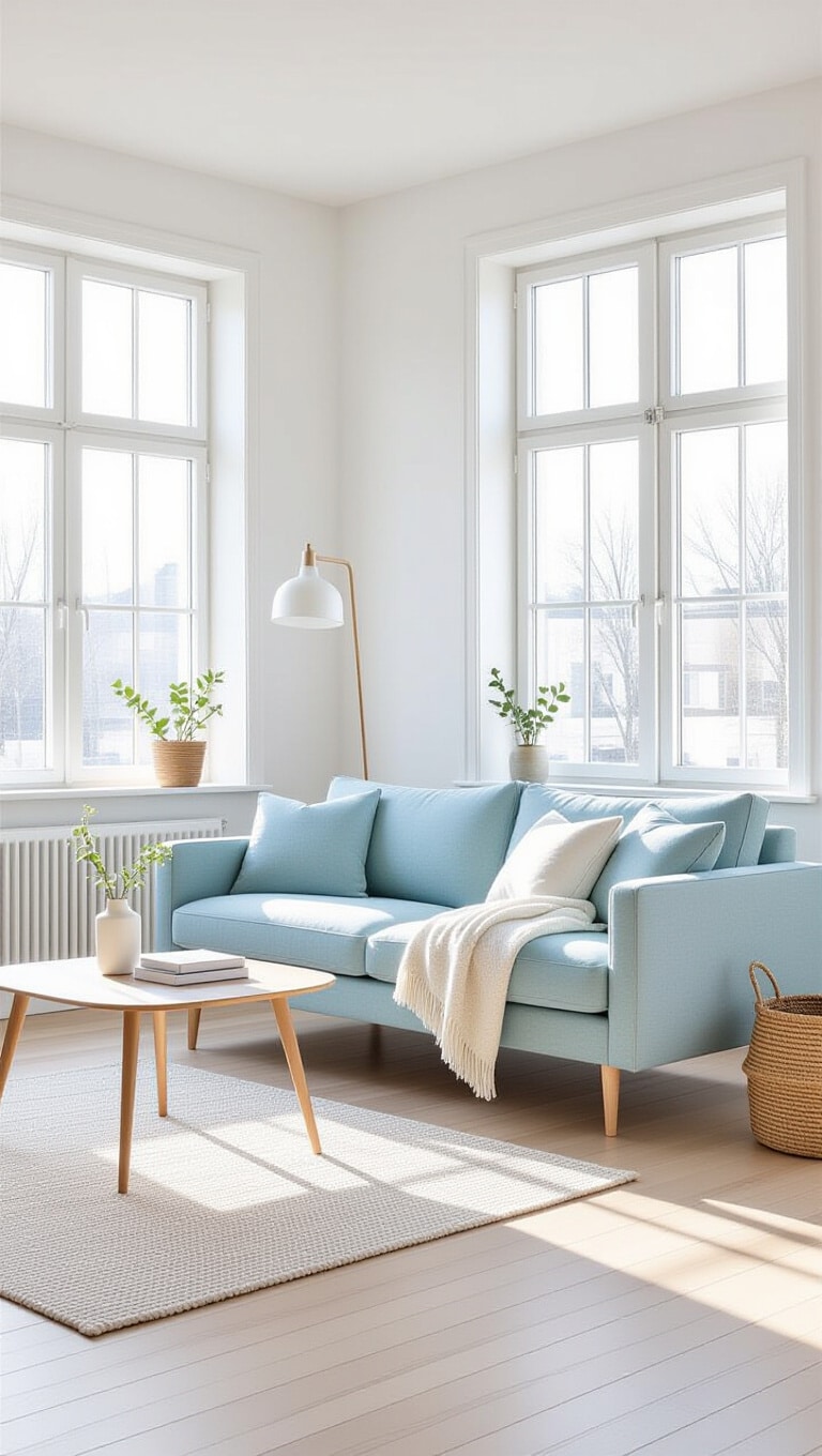 Scandinavian Minimalist Light Blue Couch Living Room