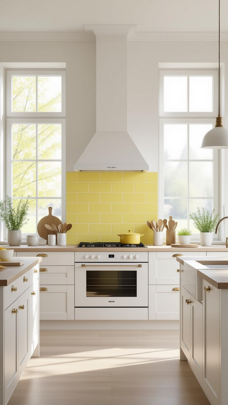 Scandinavian Minimalist Yellow Accent Tile Kitchen