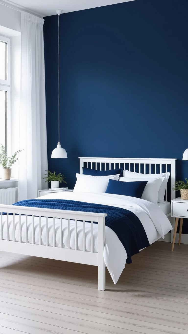 Scandinavian Navy and White Simplicity Bedroom
