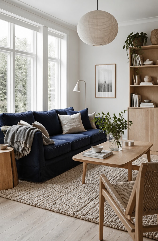 Scandinavian Navy Blue Couch Living Room