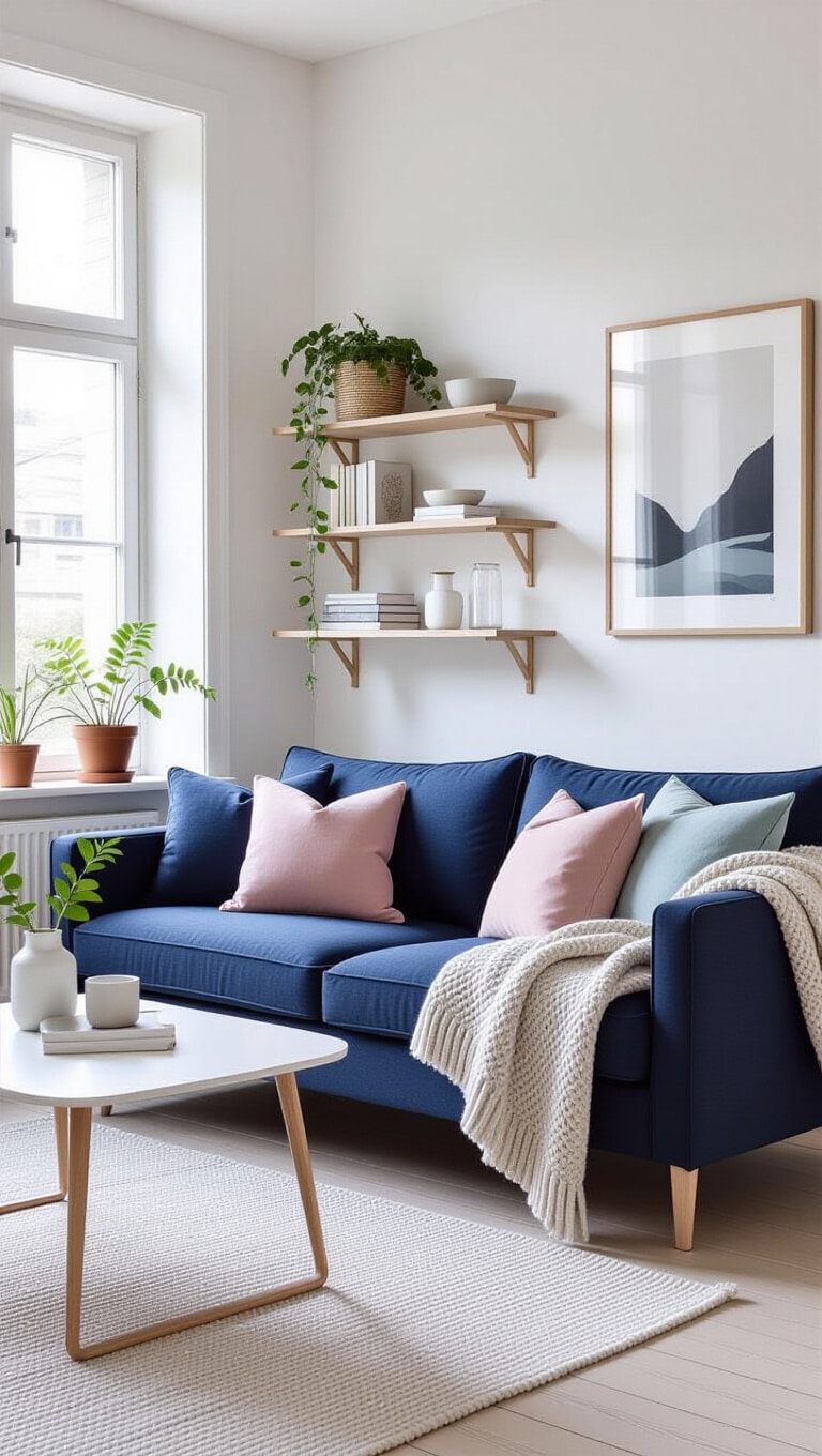 Scandinavian Navy Blue Sofa Living Room