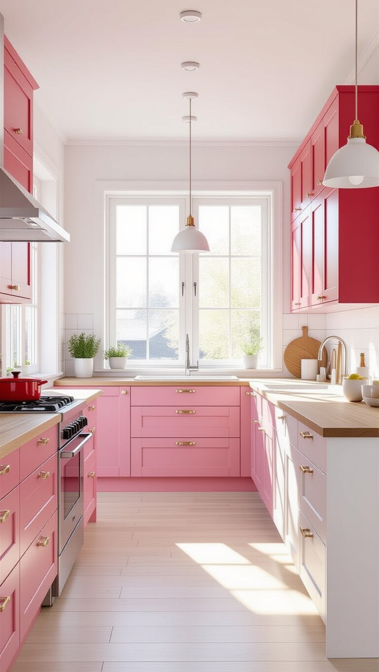 Scandinavian Pink and Red Kitchen