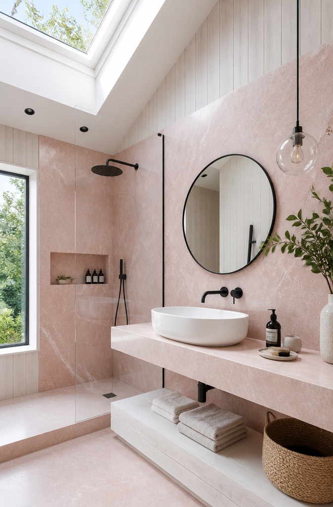 Scandinavian Pink Marble Serenity Bathroom