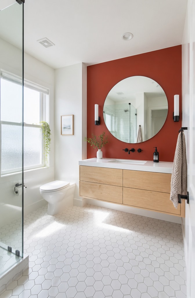 Scandinavian Red Accent Bathroom