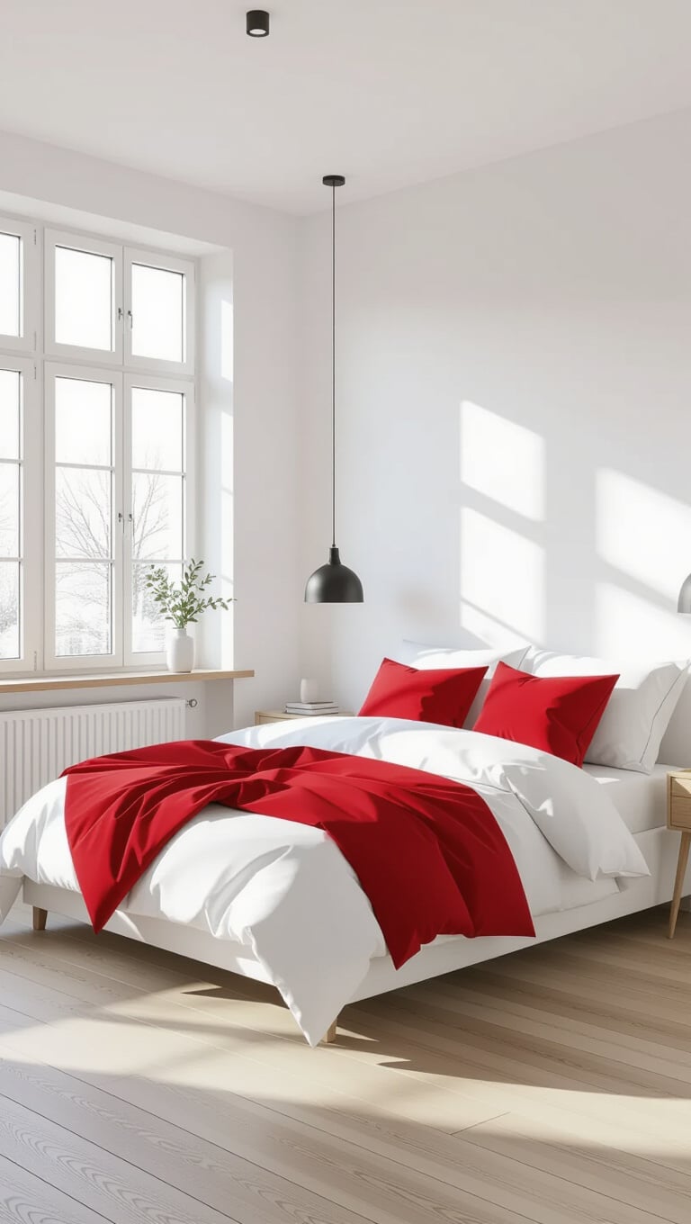 Scandinavian Red and White Bedroom