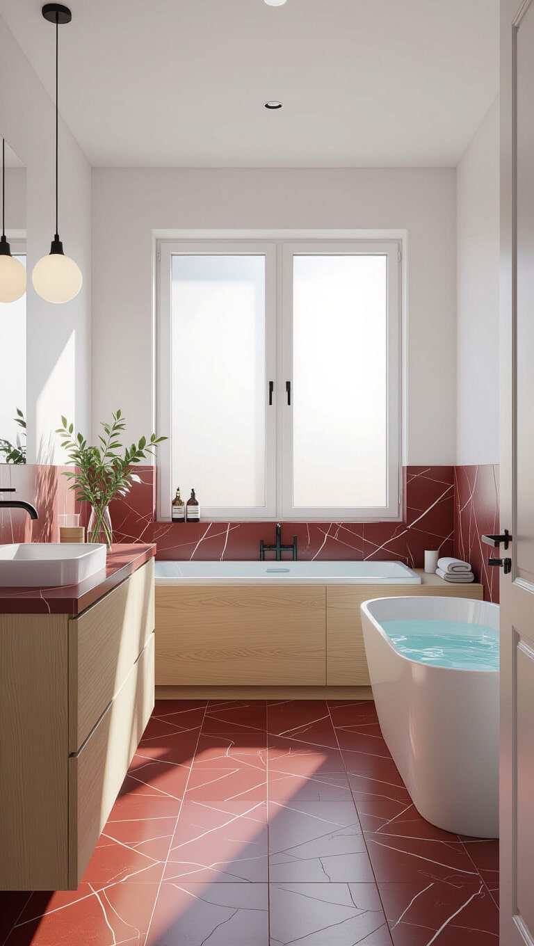 Scandinavian Red Marble Bathroom