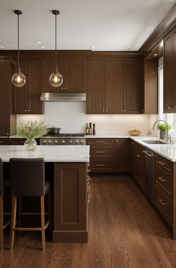 Shaker Style Brown Painted Kitchen Cabinets
