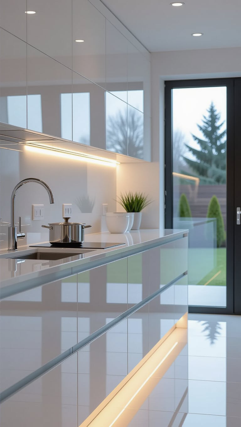 Sleek Contemporary White Glossy Corner Counter