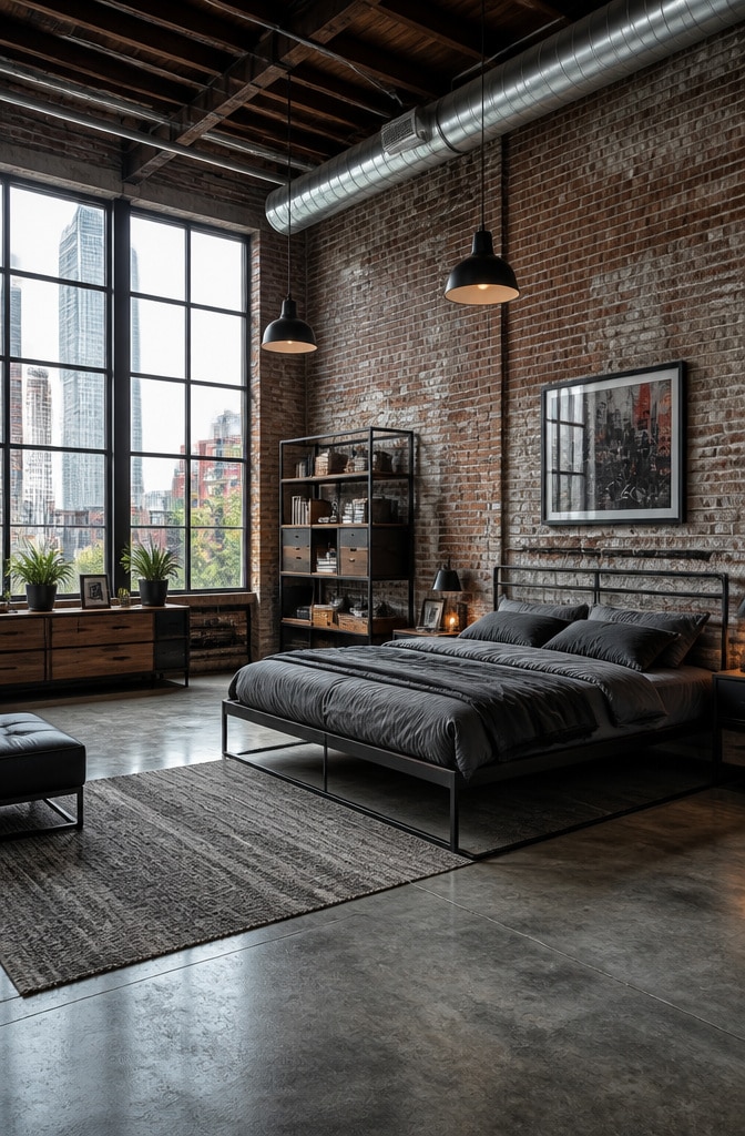 Sleek Industrial Loft Bedroom
