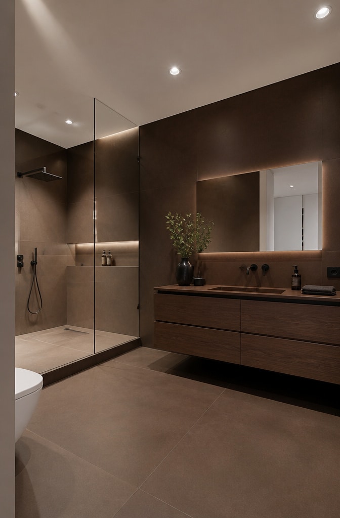 Sleek Modern Chocolate Brown Minimalist Bathroom