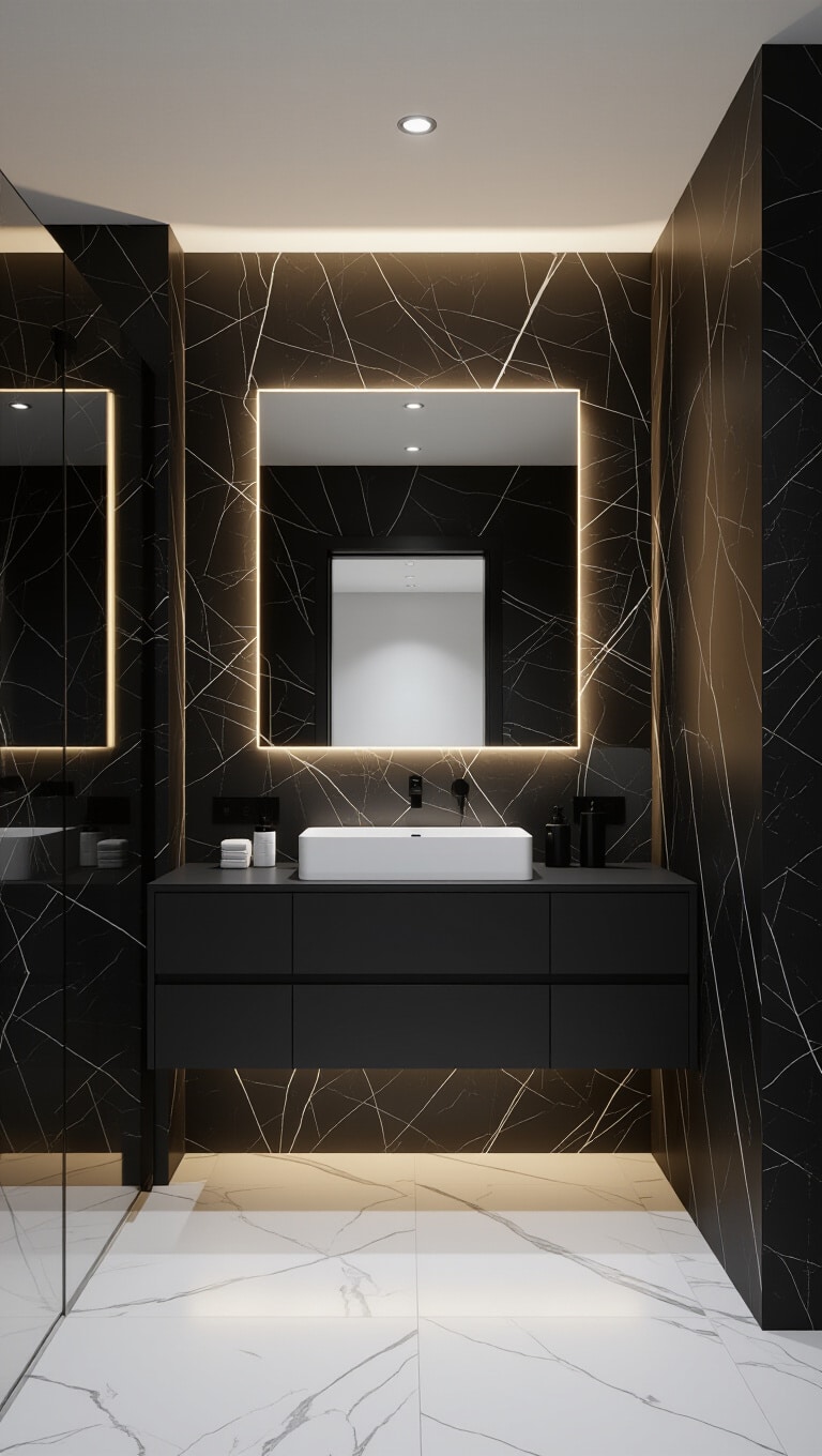 Sleek Modern Dark Marble Bathroom