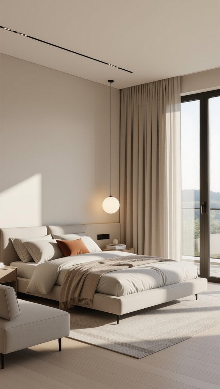 Sleek Modernist Beige Bedroom