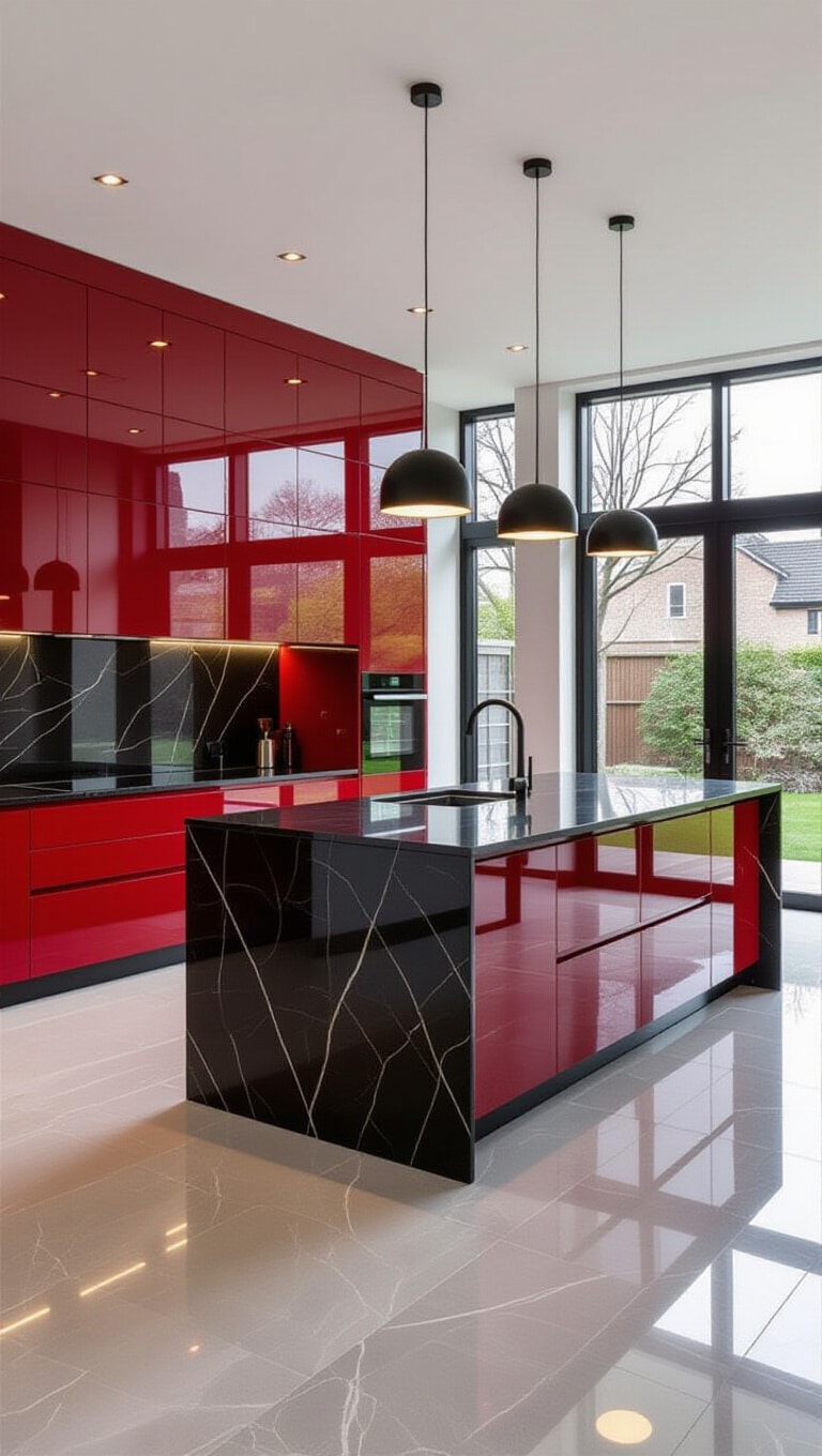 Sleek Red High-Gloss Contemporary Kitchen