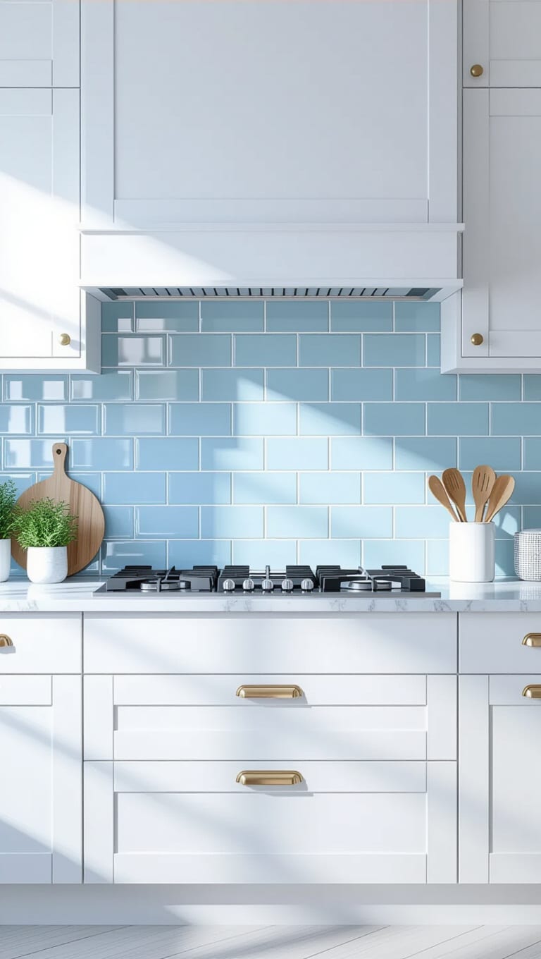 Soft Blue Matte Subway Kitchen Tiles