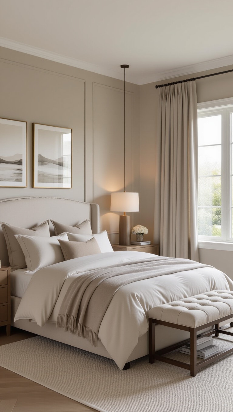 Soft Mushroom Beige Transitional Bedroom