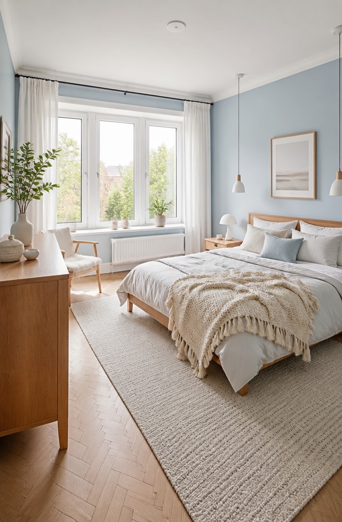 Soft Pastel Blue Scandinavian Bedroom