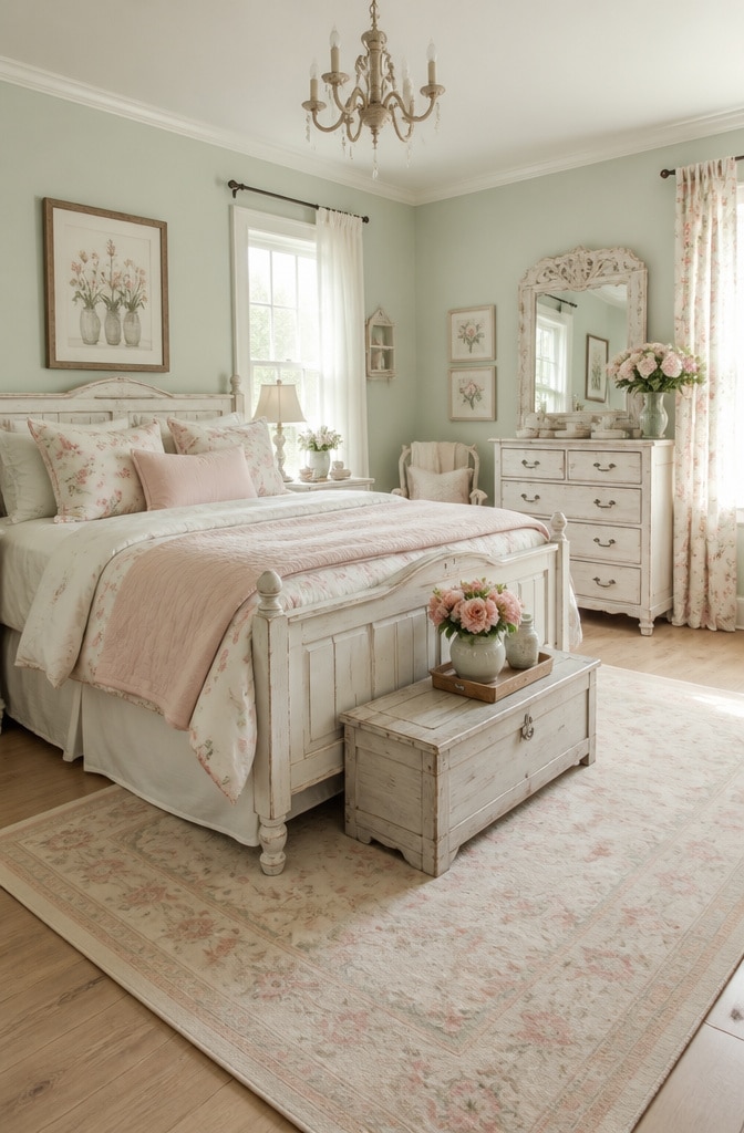 Soft Pastel Country Farmhouse Bedroom