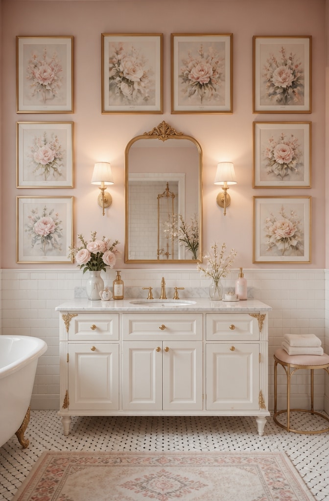 Soft Pastel Floral Bathroom Wall Art