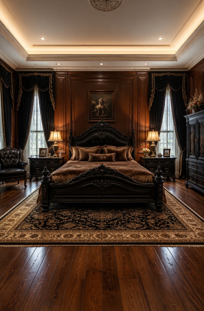 Sophisticated Black and Chestnut Brown Classic Bedroom