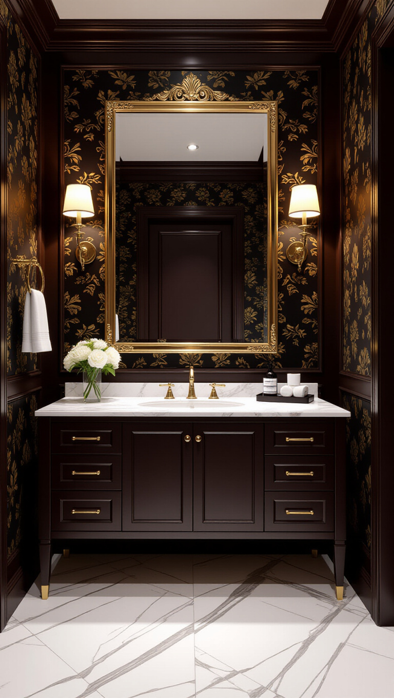 Sophisticated Brown Vanity with Marble