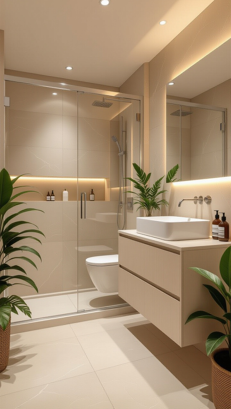 Sophisticated Monochrome Beige Marble Bathroom