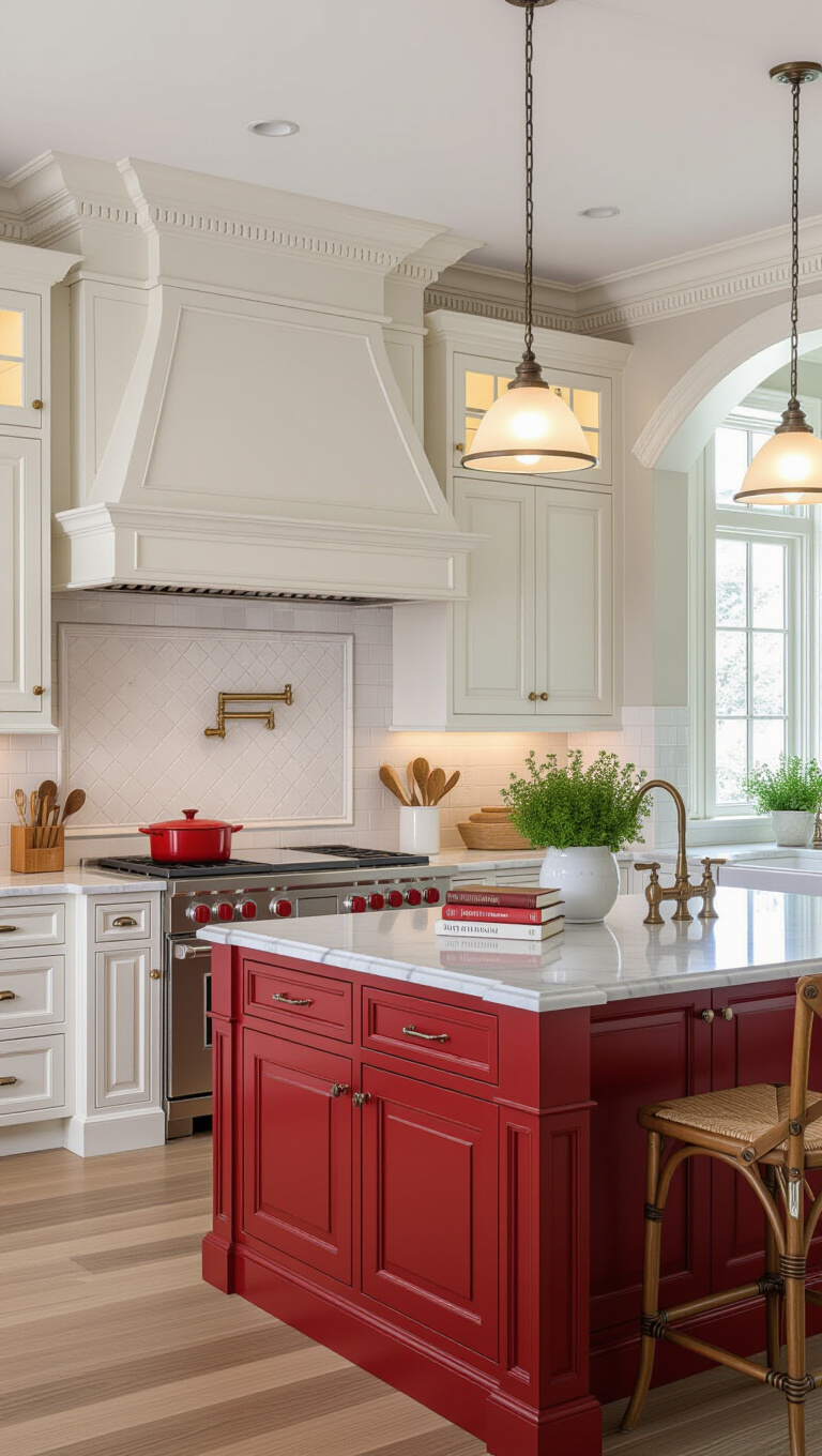 Sophisticated Traditional Red and White Kitchen