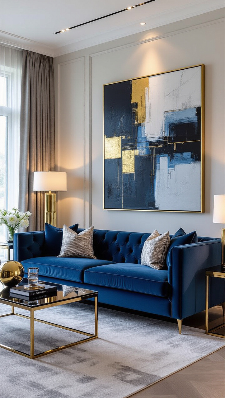 Sophisticated Upscale Modern Blue Velvet Room