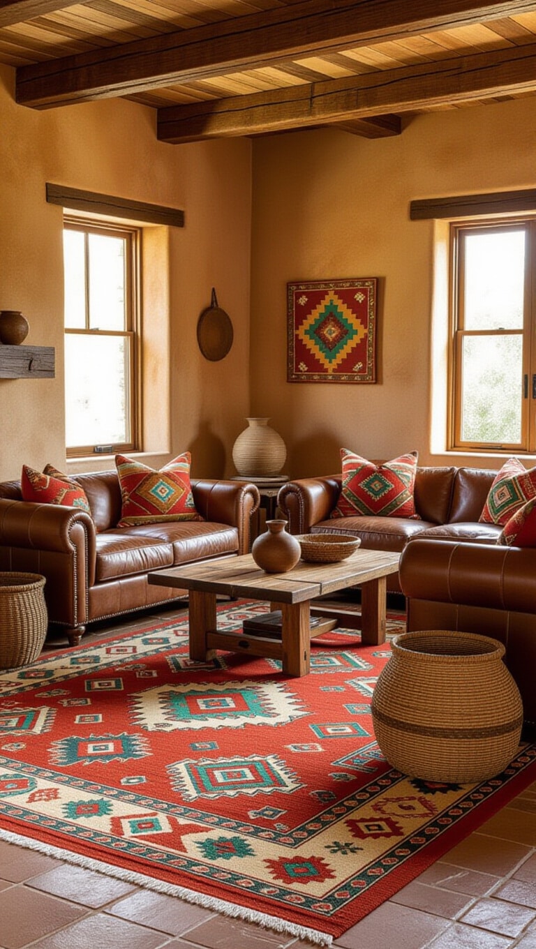 Southwestern Brown Rug Living Room